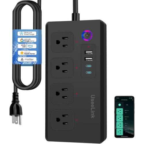 UseeLink Matter Smart Power Strip Compatible with Apple HomeKit, Siri, Alexa, Google Home and SmartThiiings, WiFi Surge Protector with 5ft Extension Cord, Voice and Remote Control