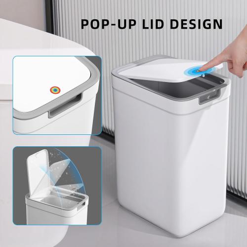MOPALL 2 Pack Bathroom Trash Can with Lid, 3.6Gal   2.4Gal Garbage Can with Pop-Up Lid, Small Trash Can Dog Proof, Slim Trash Bin Waste Basket for Toilet, Office, Bedroom, Living Room, Kitchen (White)