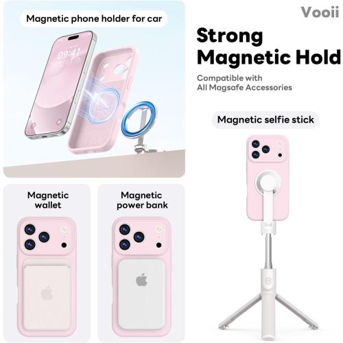 Vooii Magnetic for iPhone 17 Pro Case, Compatible with Magsafe (Premium Liquid Silicone) (Integrated Camera Control Button) Full Body Protective Anti-Scratch Microfiber Lining 6.3, Chalk Pink
