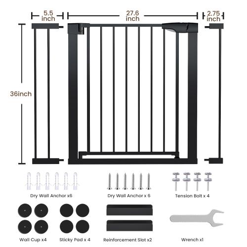 36 High Extra Tall Dog Gate, 29.6-40.5 Wide Pressure Mounted Tall Baby Gate for Dog, Auto Close Pet Gate with Door for Stairs,Doorways,House,Black