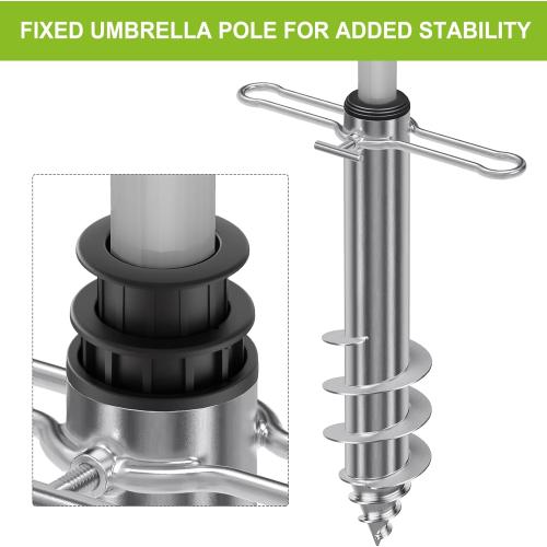 Dolibest Beach Umbrella Sand Anchor, Heavy-Duty Steel Beach Umbrella Holder with 3 Sleeves (Fits 1-2 Poles), Windproof Beach Umbrella Stake, Fully Welded Spiral Base Design for Ultimate Stability