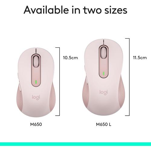Logitech Wireless Mouse Signature M650- Small Hands, 2-Year Battery, Silent Clicks, Customizable Buttons, Bluetooth, PC/Mac/Chromebook - Rose, Right-Handed, Small-Medium