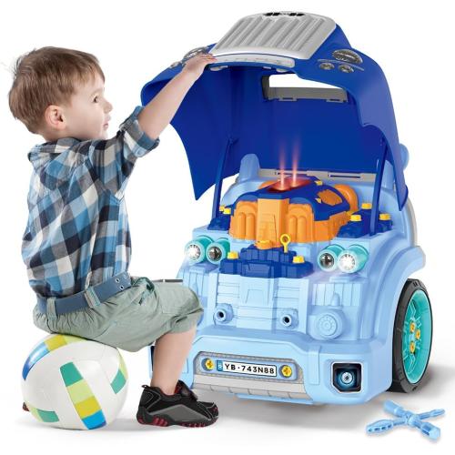 Interactive Truck Engine Toy with Removable Parts - Lights, Sounds, and Fun for Young Mechanics -Unleash Their Creativity and Motor Skills with This Truck Engine Toy (Bule)