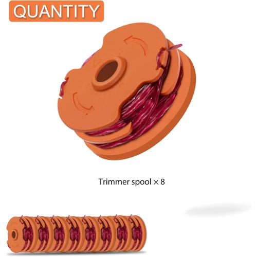 WA0007/50022833 Trimmer Spools for Worx Weed Eater WG116 WG119 WG183: 2×16ft 0.065 Inches Durable Auto-Feed Replacement String Compatible with Worx, 50019417 Cap Cover (8 Line Spool)