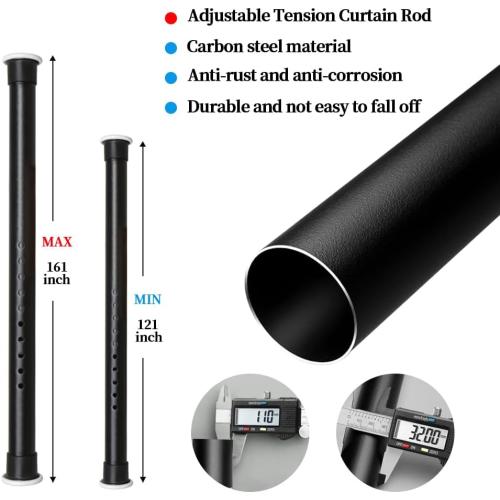 Room Divider Tension Curtain Rod For Windows 121 to 161 Inch,Extra Long Tension Rods Outdoor Curtain Rod, Adjustable Spring Window Tension Rod Pressure Extendable Curtain Rod,Black