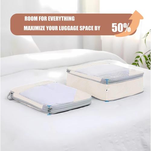 5 Set Compression Packing Cubes for Travel, Lightweight Space-Saving Luggage Organizers, Sturdy Water-Resistant Suitcase Organizer, Travel Accessories and Essentials (Cream 5 Set)