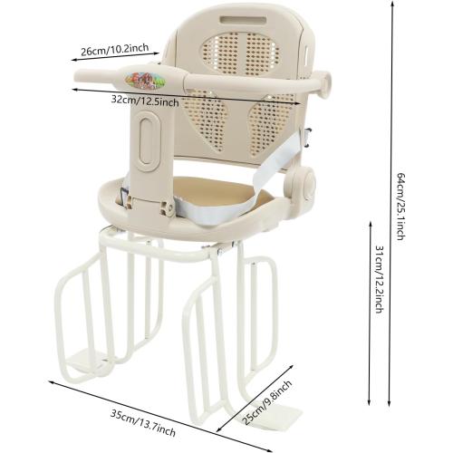Rear Child Bike Seat, Back Mounted Kid's Bike Seat with Armrest Foot Pedals, Backrest Angle Adjustable, Rear Child Carrier Bike Chair for Children 1~8 Years, Load 66.14 lbs Coffee‼️incomplete‼️