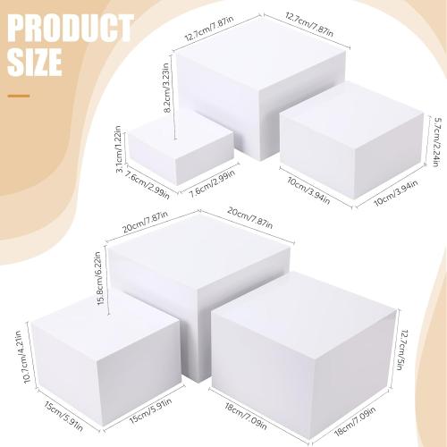 Geelin 6 Pack Acrylic Risers for Display Acrylic Cube Boxes Risers Display Stands with Hollow Bottoms Decorative Stand for Jewelry Candy Table Decor 6 Sizes(White,3 to 8 Inch,Square)