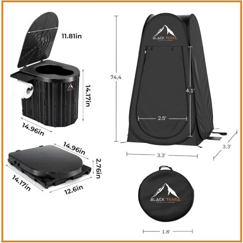 BlackTerra Portable Toilet for Adults - Portable Toilet for Camping Privacy Outdoor Bathroom Tent XL Portable Toilet Set for Adults