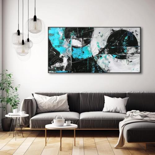Wall Art Abstract Canvas Painting Black Blue Wall Decor Modern Artwork for Living Room Bedroom Dining Room Home Office Decor Large Framed Ready to Hang 24x48