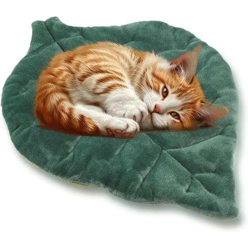Cat Mat Self Warming Cat Bed 26x20 Leaf Shaped Cotton Soft Warm Pet Pad Blanket for Indoor Bed Couch Sofa Floors Cat and Dog Warm Mattress (Green)