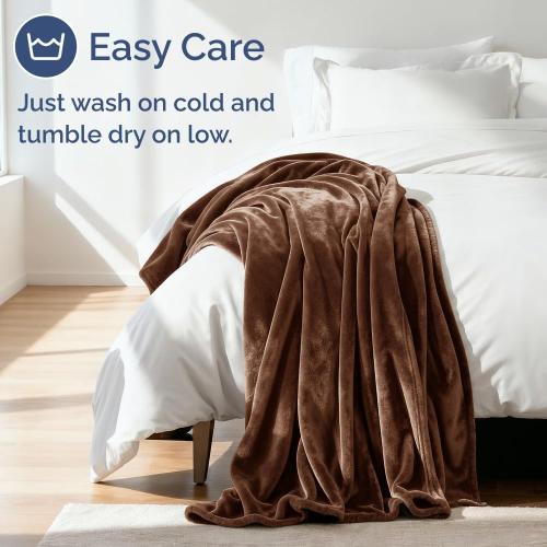 Ultra Soft Fleece Blanket Throw Size - Flannel Fleece Luxury Throw Blanket - Lightweight for Couch Bed Chair - Thick, Warm and Breathable - All Season Cozy Fuzzy, Anti-Static Microplush Bedding, Brown
