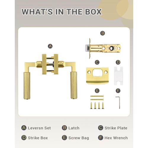 KNOBWELL 1 Pack Gold Door Handle Square Doorknob with Lever Interior Door Lever for Bed and Bath (Push Button)