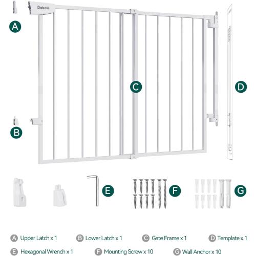 Babelio 29.7-46.5 No Bottom Bar Baby/Dog Gate for Stairs, House and Doorways, Auto Close Safety Pet Gates with Large Walk Thru Door, Hardware Mount, White
