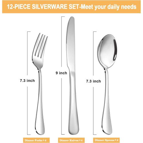 9Pc Silverware Set,SANTUO Stainless Steel Knives Spoon Forks Set for Home, Kitchen and Restaurant, Mirror Polished& Dishwasher Safe (9Pcs-Silverware set)