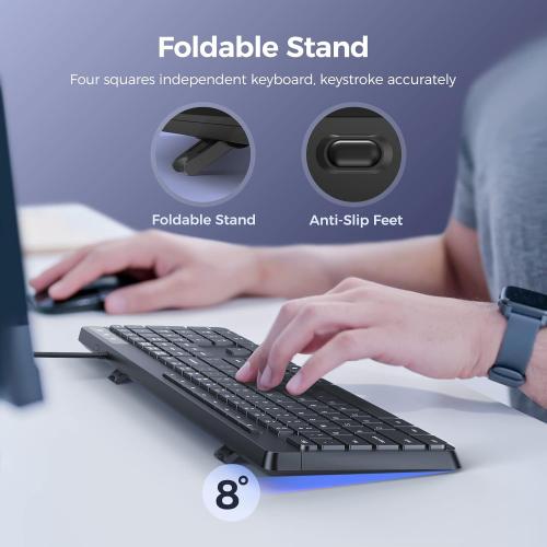 Wired Keyboard,Quiet Keyboard, Multimedia USB Computer Keyboard, Silent Keyboardwith Low Profile Chiclet Keys,Large Number Pad,Spill-Resistant,Anti-Wear Letters,Full Size for Laptop,Desktop
