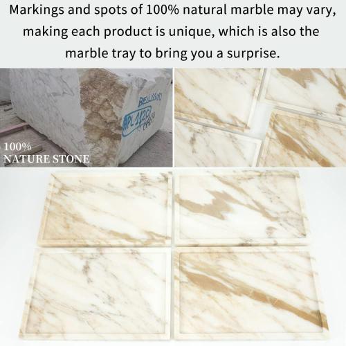100% Natural Marble Serving Tray Luxury Marble Storage Tray for Home Decor Stone Tray for Bathroom/Kitchen/Vanity/Dresser,Plate Holder for Tissues, Candles, Towel