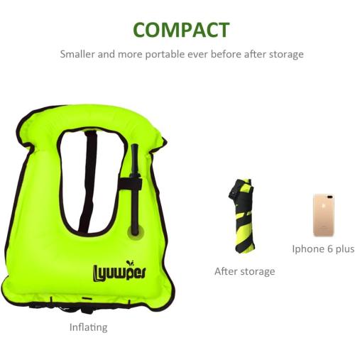 Lime Green Inflatable Snorkel Vest Adult Snorkeling Jackets Free Diving Swimming Safety Load Up to 220 Ibs