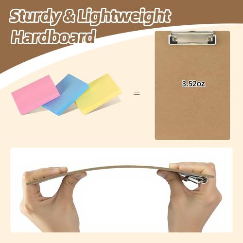6 x 9 Clipboards Bulk, 32 Pack Small Clip Board, A5 Letter Size Wooden Hardboard Kids Clipboard Pack for Classroom, Party, Home, Brown