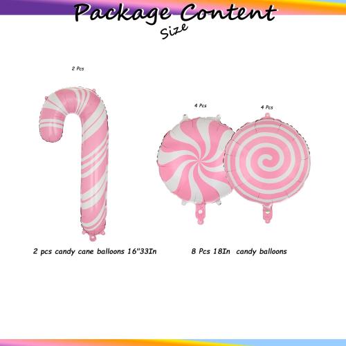 GGDE Pink Candy Balloons Set - 10 Pcs, Includes Windmill, Swirl & Candy Cane Balloons, Perfect for Christmas, Birthday & Baby Showers, Unisex, All Ages