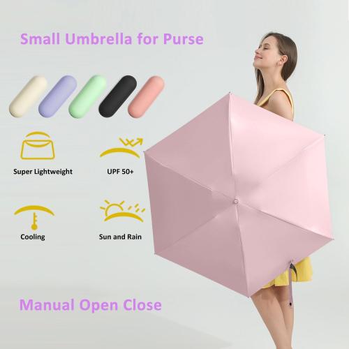 Pink BAODINI Travel Mini Umbrella for Purse With Case Small Compact UV Sun Protection Sun Lightweight Tiny Pocket Manual Open Close Umbrella for Women Kids and Men