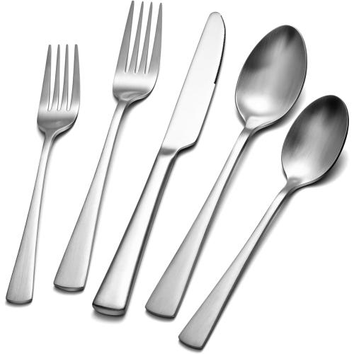 KINGSTONE Silverware  18/10 Stainless Steel Flatware Set,Forged Cutlery Set Matte Satin Finish, Dishwasher Safe