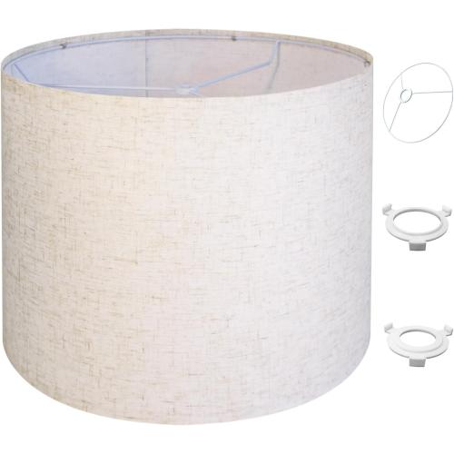 Modern Drum Lamp Shade – 11.8x11.8x13 Beige Linen Lampshade with Spider & E26 to E12 Fitter for Table and Floor Lamps