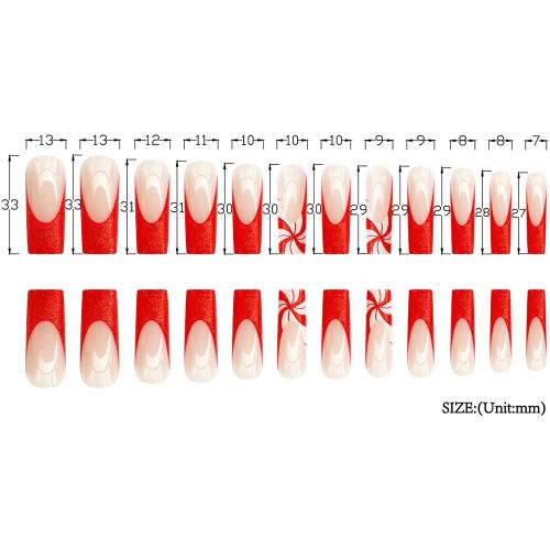 24 Pcs Christmas Press on Nails Long Fake Nails Coffin False Nails with Candy Design Glitter French Tip Nails Press ons Acrylic Artificial Nail Winter Xmas Glue on Nail for Women Girls