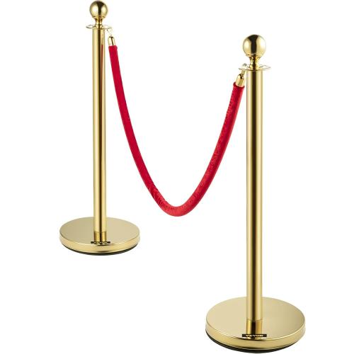 VEVOR Stanchions and Velvet Ropes 4Pcs, Solid Base with Stainless Steel Post, 5ft Red Velvet Ropes and Posts, Crowd Control Barriers Gold Stanchions, Red Carpet Runner Poles for Party Supplies