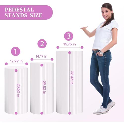 Cylinder Stands for Party, White PCV Display Plinth Cylinder Pedestal Stand Detachable Cake Pedestal Stand for Birthday Wedding Baby Shower Party Product Display Celebration Decor (3piece)
