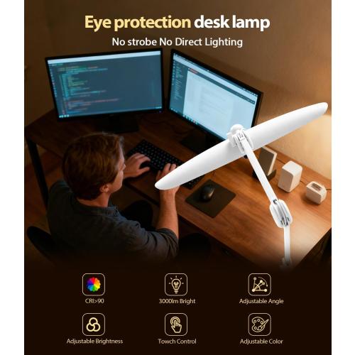 Led Desk Lamp with Clamp, Eye Caring Architect Desk Light for Home Office, Dual Screen Computer Monitor Gooseneck Adjustable Arm 20 LED Lamp, Stepless Dimming, for Nails &Salon, Reading, Workbench