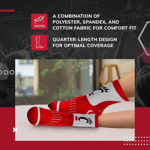 One Size COLOR BLAC AND WHITE  For Bare Feet NCAA Youth Surge Team Mascot Quarter Socks - All Weather Performance - Girls & Boys - Enhance your Footwear Collection (Cincinnati Bearcats - Red, One Size)