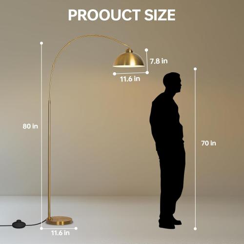 Floor Lamp with 3 Light Modes Adjustable– Modern Arc Standing Tall Lamp Dimmable Brightness, Perfect for Living Room, Bedroom, and Office, Gold