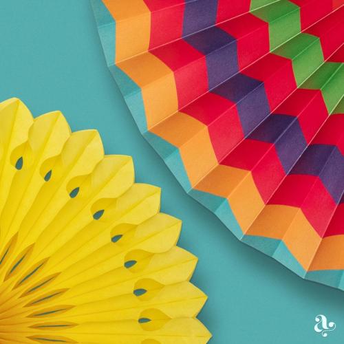 Mexican Fiesta Party Decorations - Colorful Paper Fans & Pom Poms (20 pcs)