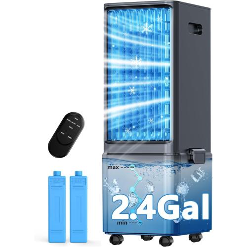 BLACK Windowless Air Conditioner w/4 Modes & 3 Speeds, Waterless Alert, 2.4-Gal Tank for 20H Cooling, 12H Timer, 20FT Remote, 70° Auto Swing Evaporative Air Cooler for Room Bedroom Office, Off White