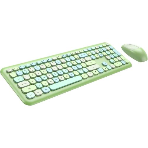 Keyboard ONLY Full-Sized Colorful with Retro Typewriter Flexible Round Keys for Windows, Computer, Laptops, PC Green Colorful