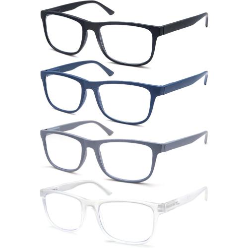 Large Reading Glasses Mens Oversized Wide Readers  1.50 Lightweight Square Magnifying Cheaters Glasses for Men W/Big Head 4 Pack