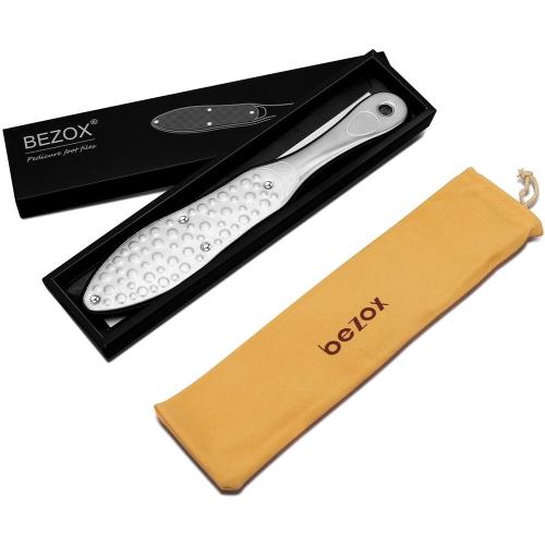 BEZOX Professional Foot File Callus Remover, Double Sided Pedicure Rasp for Cracked Heel and Dead Foot Skin - Heavy Duty Surgical Grade Stainless Steel - W/Cloth Storage Bag & Gift Box