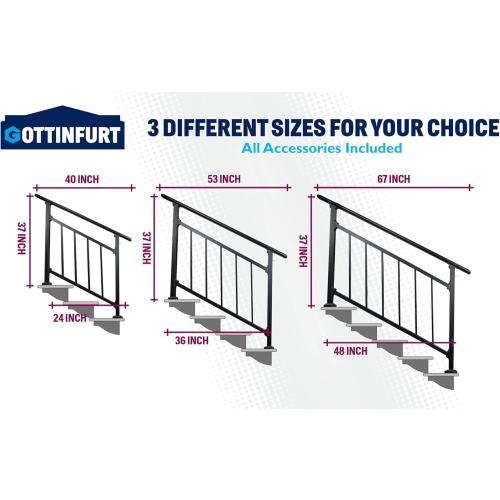 Updated Adjustable 3 Step Stair Handrails for Outdoor Steps, Versatile Stair Railings Transitional Exterior Handrails for Step with Hook and Installation Kit