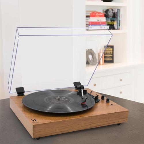 MPK Vintage Style 3 Speeds Wireless Input Record Player, Built-in Dual Premium Speakers,Belt Drive,RCA Output,Aux in,Fulll Size Platter Turntable, Yellow Wood