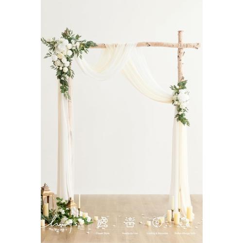 Ling's moment Artificial Wedding Arch Flowers Kit Pack of 4, 2pcs Hanging Silk Flowers Arrangement 2pcs Chiffon Drapes Ceremony Spring Fake Rose Arbor Backdrop White Sage Floral Party Outdoor Decor