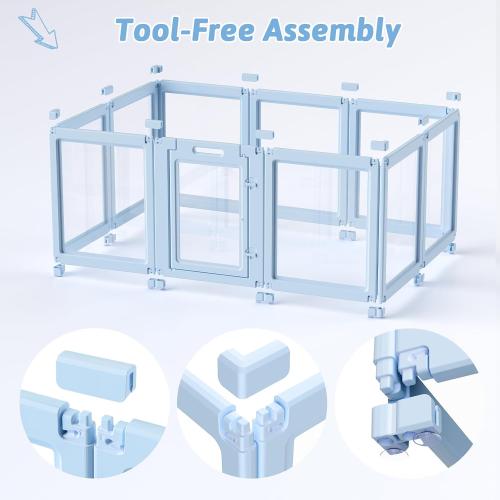 Acrylic Dog Playpen Indoor, Puppy Playpen, Acrylic Dog Pen, 10PCS | 23.6 H, Skin Pink, Purple & Sky Blue, Clear View, No-Gap Escape-Proof, Tool-Free Setup, For Puppies & Small Dogs