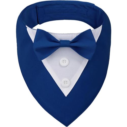 ADOGGYGO Blue Dog Tuxedo Bandana, Formal Wedding Bow Tie Collar, Adjustable Birthday Wedding Costume for Extra Large Dogs (XL)