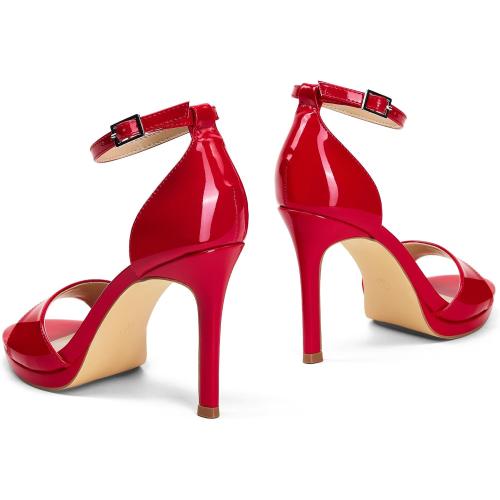 Elisabet Tang Women's Platform Heeled Sandals 4 Inch Stilettos Round Open Toe Strappy Sexy High Heels Ankle Strap Buckle Heels for Party Wedding Dressy Shoes size 39