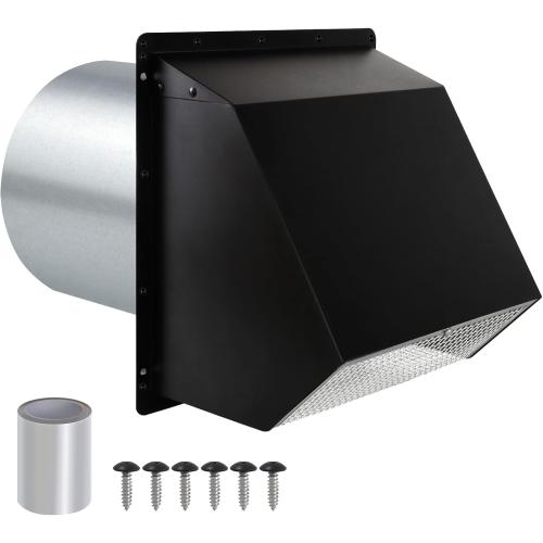 8 Inch Wall Vent Hood Wall Exhaust Vent Cover Outdoor Hooded Wall Vent with Screen and Damper,Wall Vent Cover Cap Exterior Air Exhaust for Kitchen Range Hood HVAC Duct Dryer Vent,Galvanized Steel