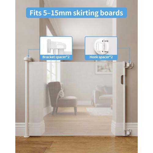 Retractable Baby Gate for Doorways and Stairs, Mesh Safety Gate for Pet, Indoor & Outdoor Use, One-Hand Operation, Easy Installation, 34 Tall, Expands to 120 in Wide White