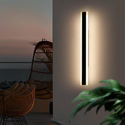 47inch Modern Wall Sconces, Long Linear Outdoor Wall Lights, 3 Color 3000K/4500K/6000K, IP65 Waterproof, Black Exterior Wall Light Fixture for House, Patio, Garage, Garden, House