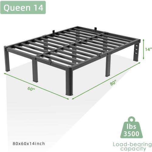 Queen Size Bed Frame, 14 Inch Heavy Duty Metal Platform Bed Frame, Noise Free Steel Mattress Foundation, No Box Spring Needed, Spacious Under Bed Space