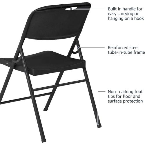 Amazon Basics Sturdy Foldable Plastic Chair, Portable, 350-Pound Capacity, Black, 6-Pack