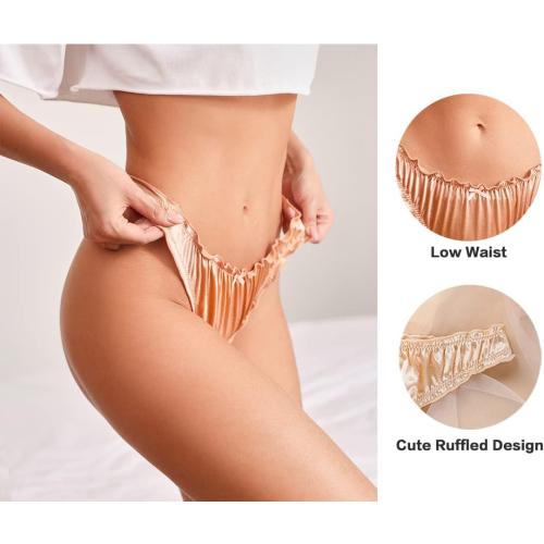 Size S ..Women's Satin Thongs Silk Feeling Bikini Briefs Underwear Ruched G-String Thong Panties Smooth Panties 4 Pack